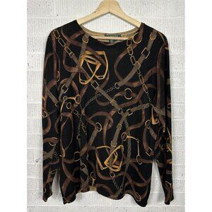 Lauren Ralph Lauren Womens Black Equestrian BIt Bridle Sweater 1X Cashmere Silk